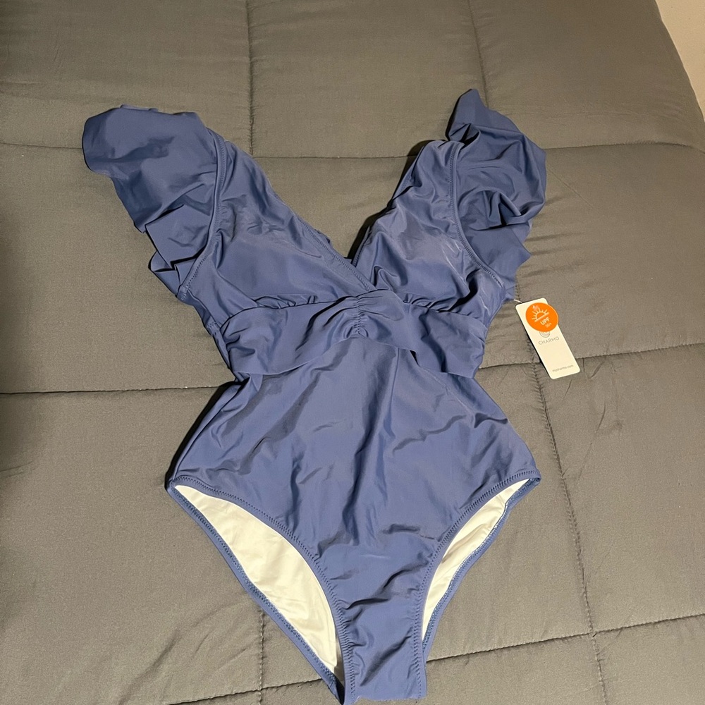 Blue Ruffled One-Piece Swimsuit